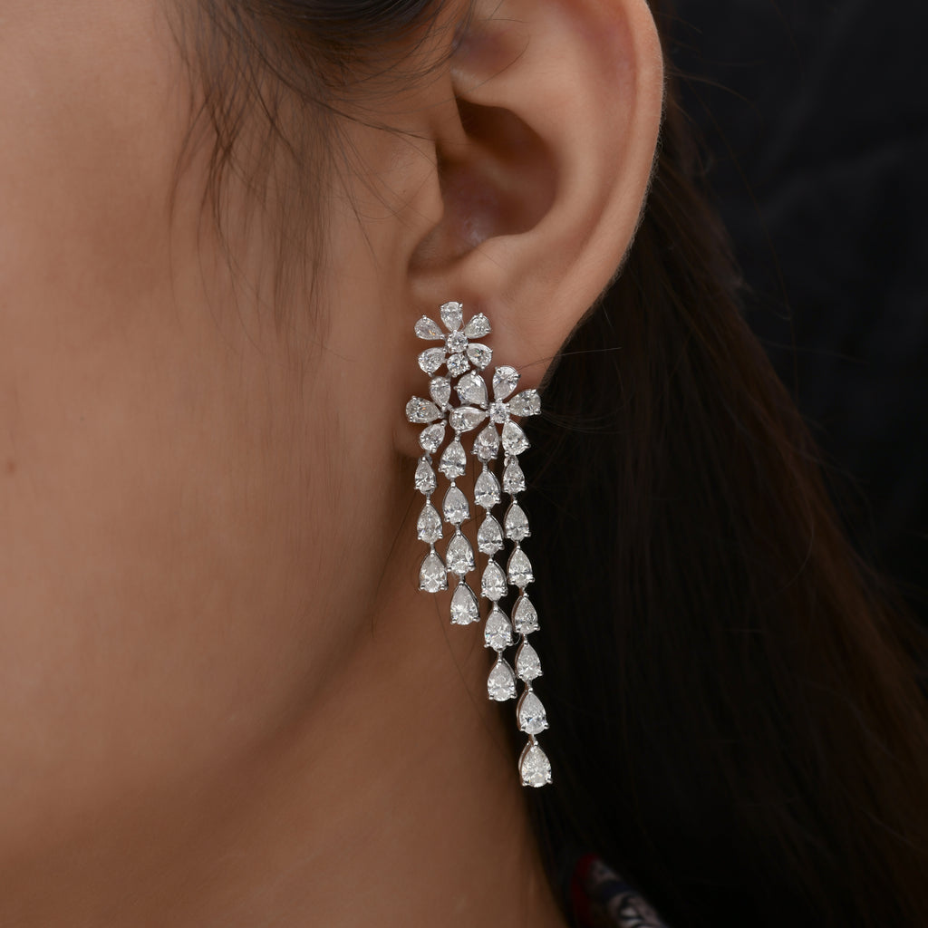 9.60 Ct H/SI Pear Diamond Chandelier Dangle Drop Gold Earrings