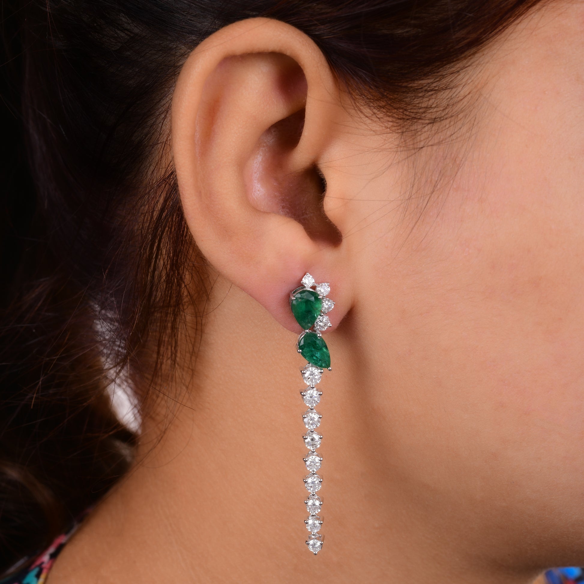 Exclusive 6.60Tcw Zambian Emerald Real Gold SI/H Diamond Long Dangle Earrings