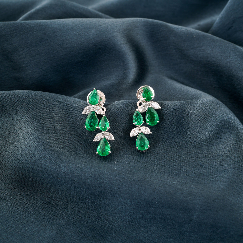 Dual Style 4.73 Tcw Zambian Emerald Teardrop Diamond Jacket Earrings