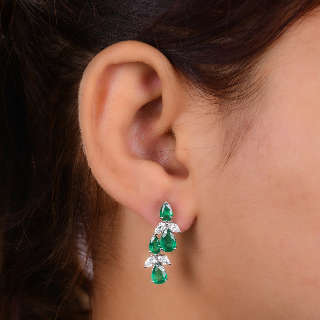 Dual Style 4.73 Tcw Zambian Emerald Teardrop Diamond Jacket Earrings