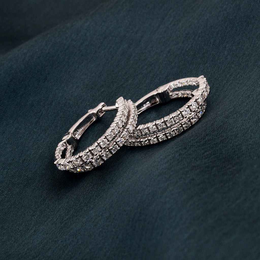 Natural SI/HI Round Pave Diamond Solid Gold 1.66 Carat Huggies Hoop Earrings