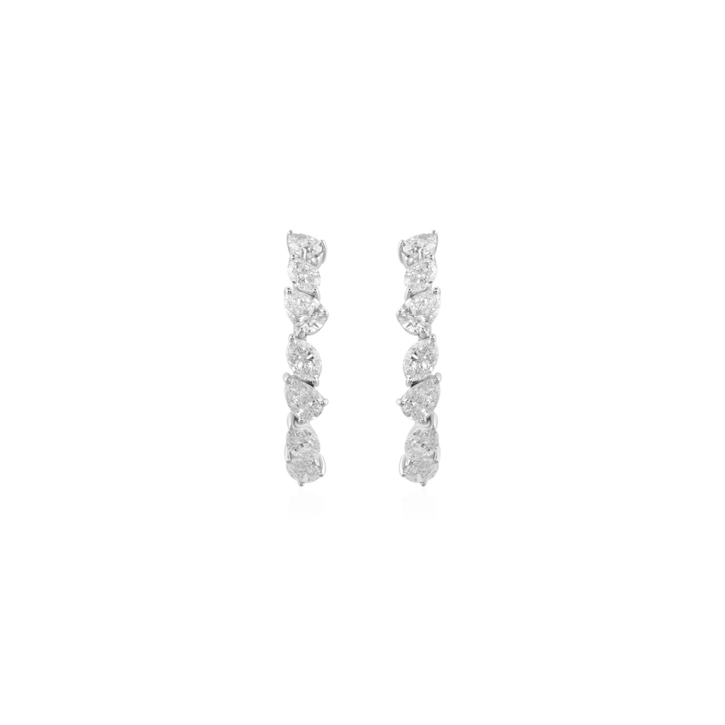 Fine Gold Pear Marquise Cut 2.33 Carat Real Diamond Hoop Earrings