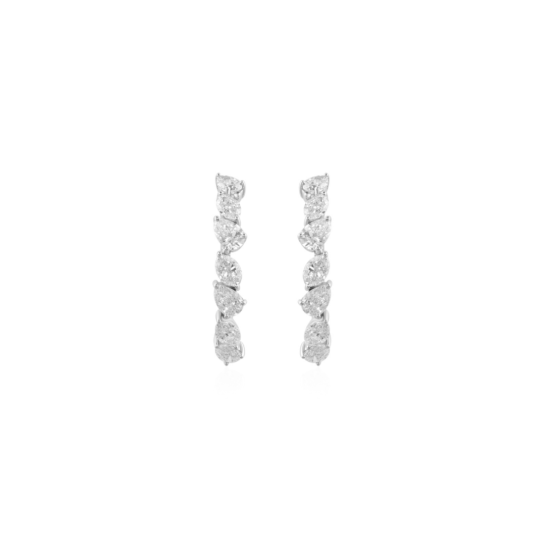Fine Gold Pear Marquise Cut 2.33 Carat Real Diamond Hoop Earrings