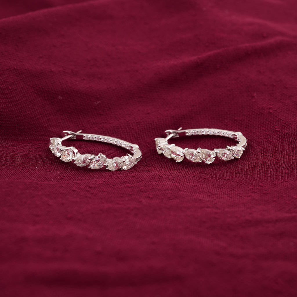Fine Gold Pear Marquise Cut 2.33 Carat Real Diamond Hoop Earrings