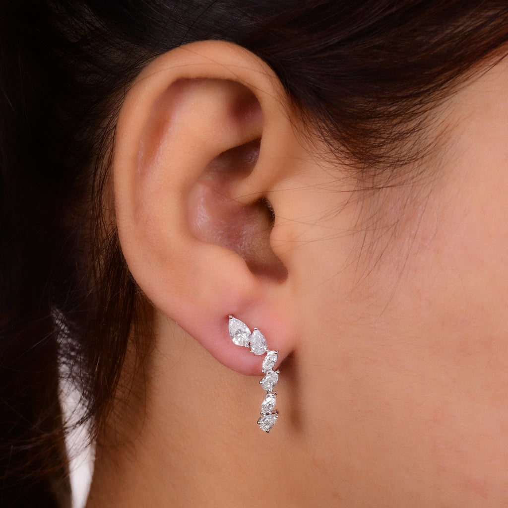 Exquisite Pear Marquise Cut Diamond Drop Gold Earrings