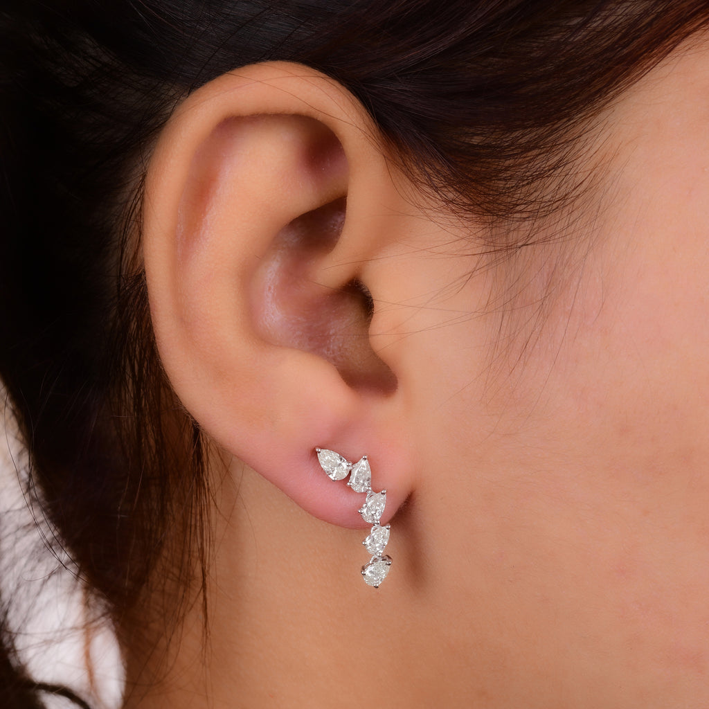 Delicate Pear Cut 1.31 Carat Diamond Gold Drop Earrings