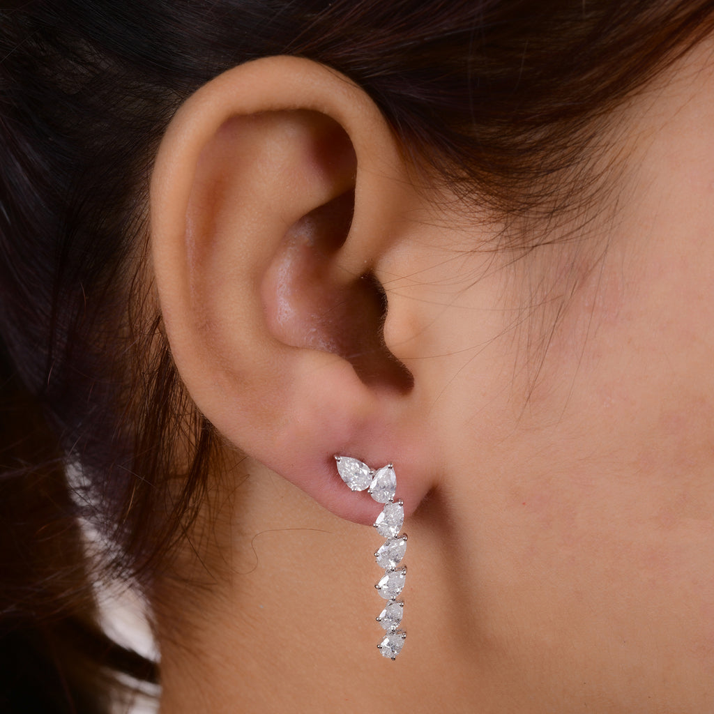 Pear Cut 2.51 Carat Real Diamond Fine Gold Drop Earrings