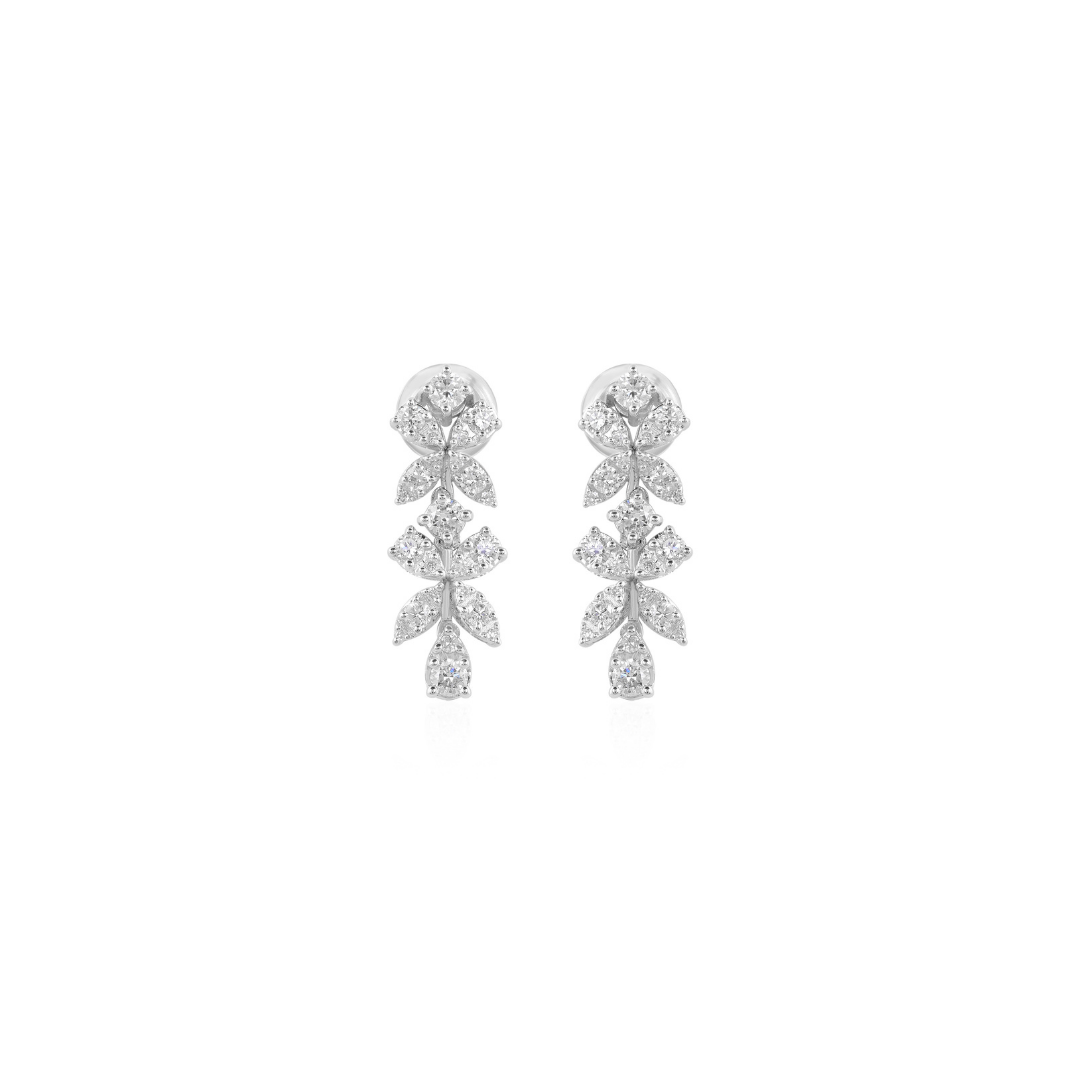 Natural SI/HI Diamond 1.39 Carat Leaf Gold Dangle Drop Earrings