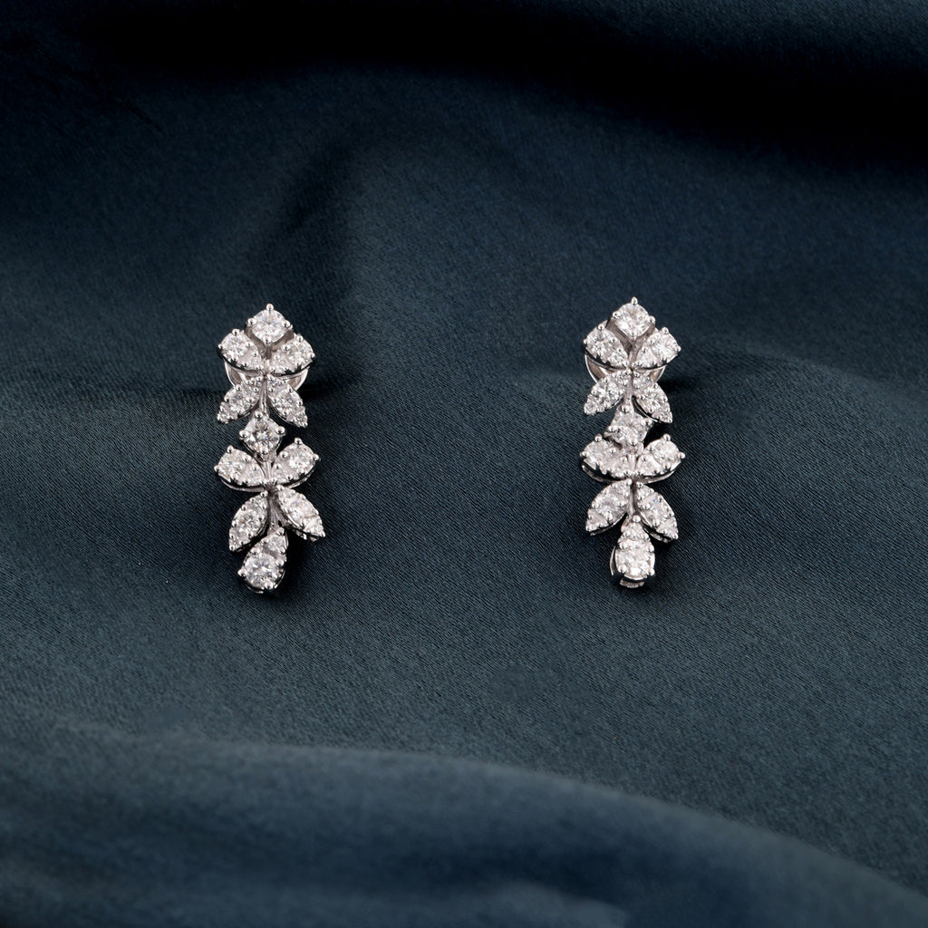 Natural SI/HI Diamond 1.39 Carat Leaf Gold Dangle Drop Earrings