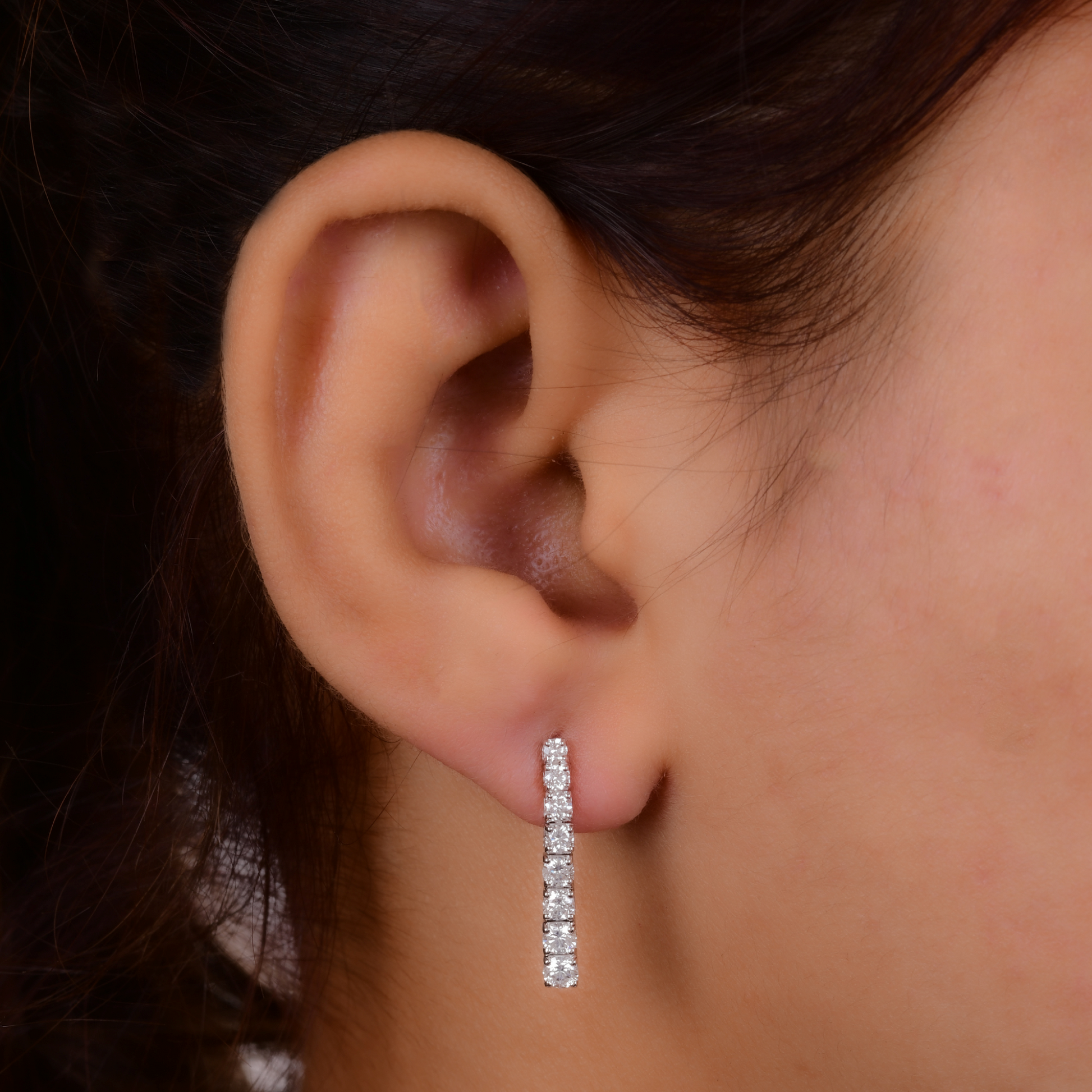 Dainty 1.05 Ct Natural Round Cut  Diamond Gold Graduated Dangle Bar Earrings
