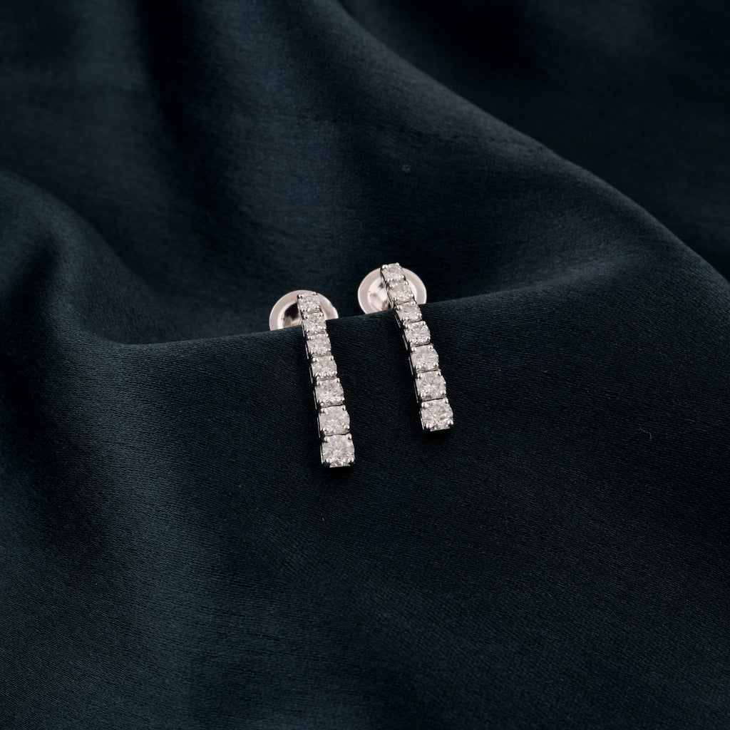 Handcrafted Natural Round Cut Diamond Drop Fine Gold Earrings