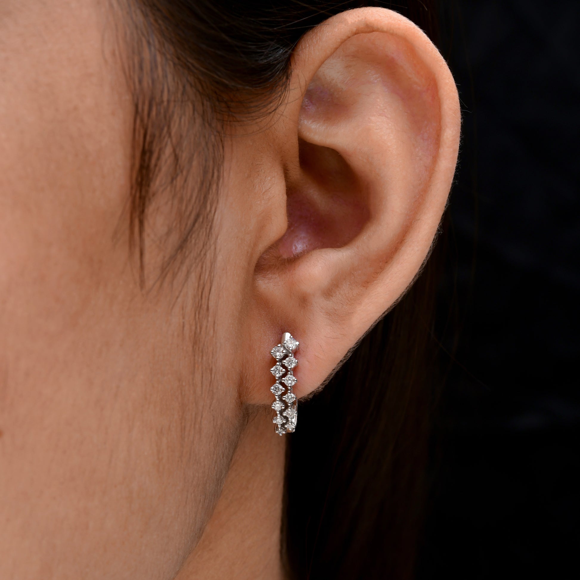 Certified Pure Gold Round Cut Natural Diamond Huggies Hoop Earrings