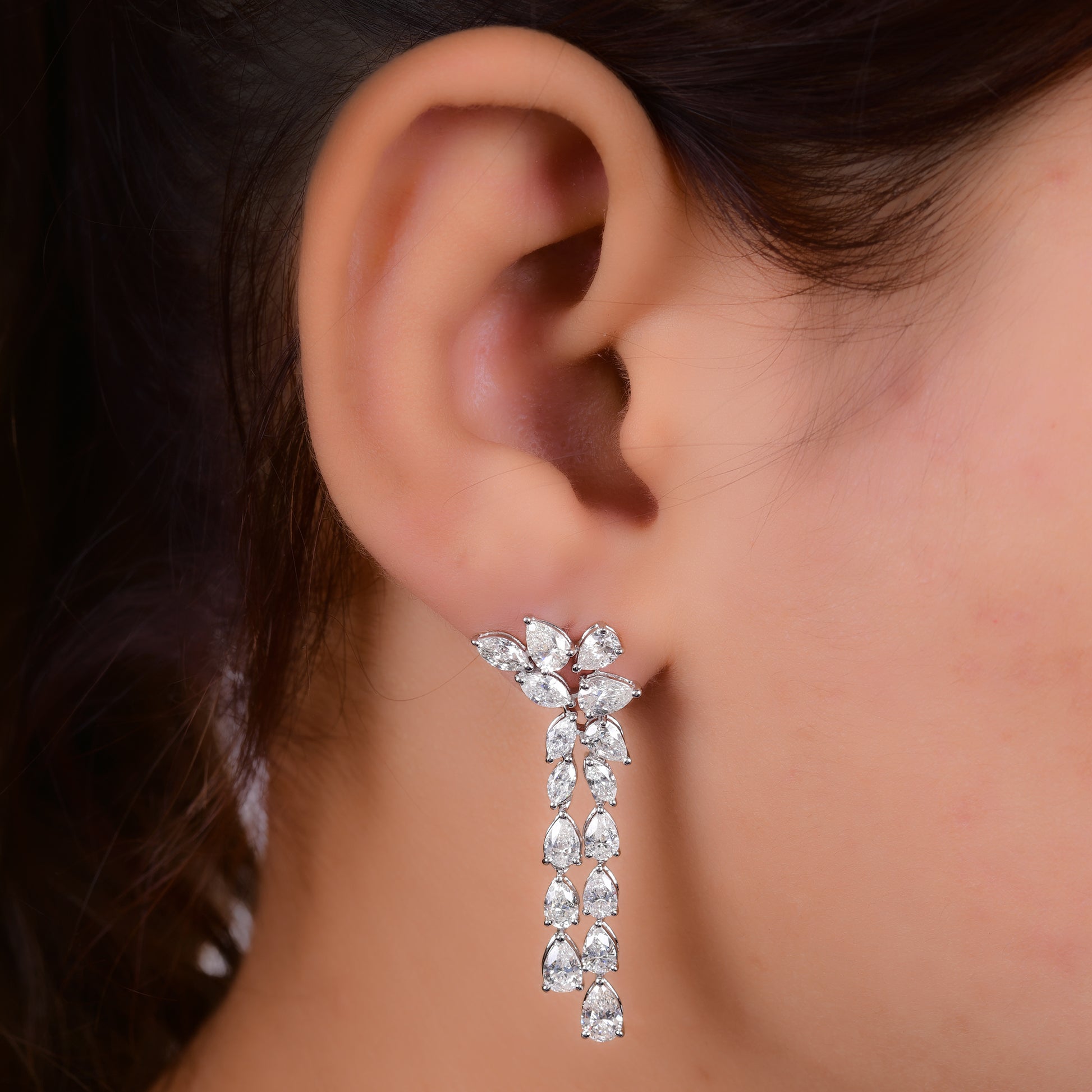 Delicate 5.18 Carat Marquise & Pear Shape Natural Diamond Gold Dangle Earrings