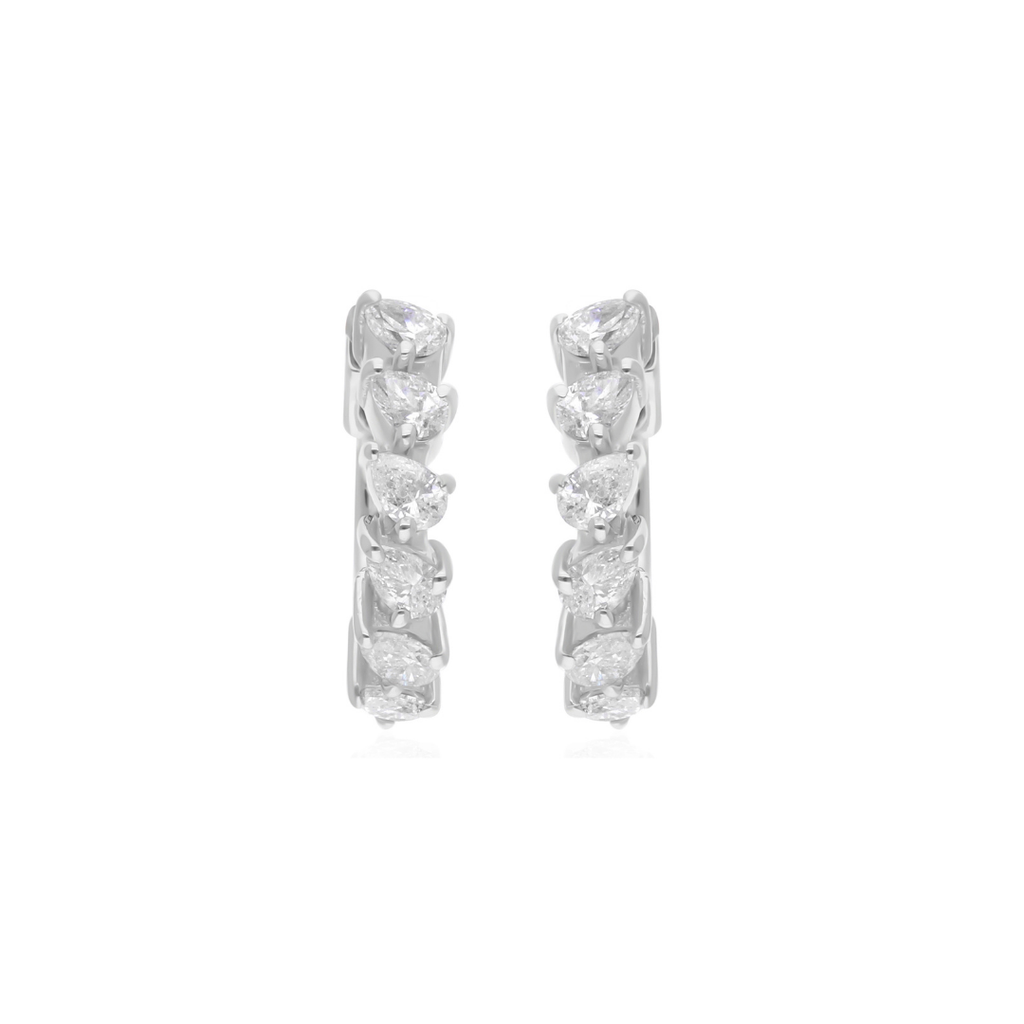 Handmade Pear Cut Natural Diamond Gold Small Hoop Earrings