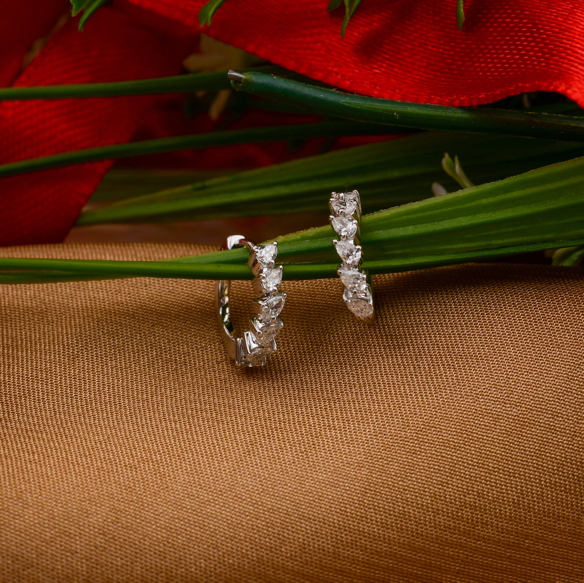 Handmade Pear Cut Natural Diamond Gold Small Hoop Earrings