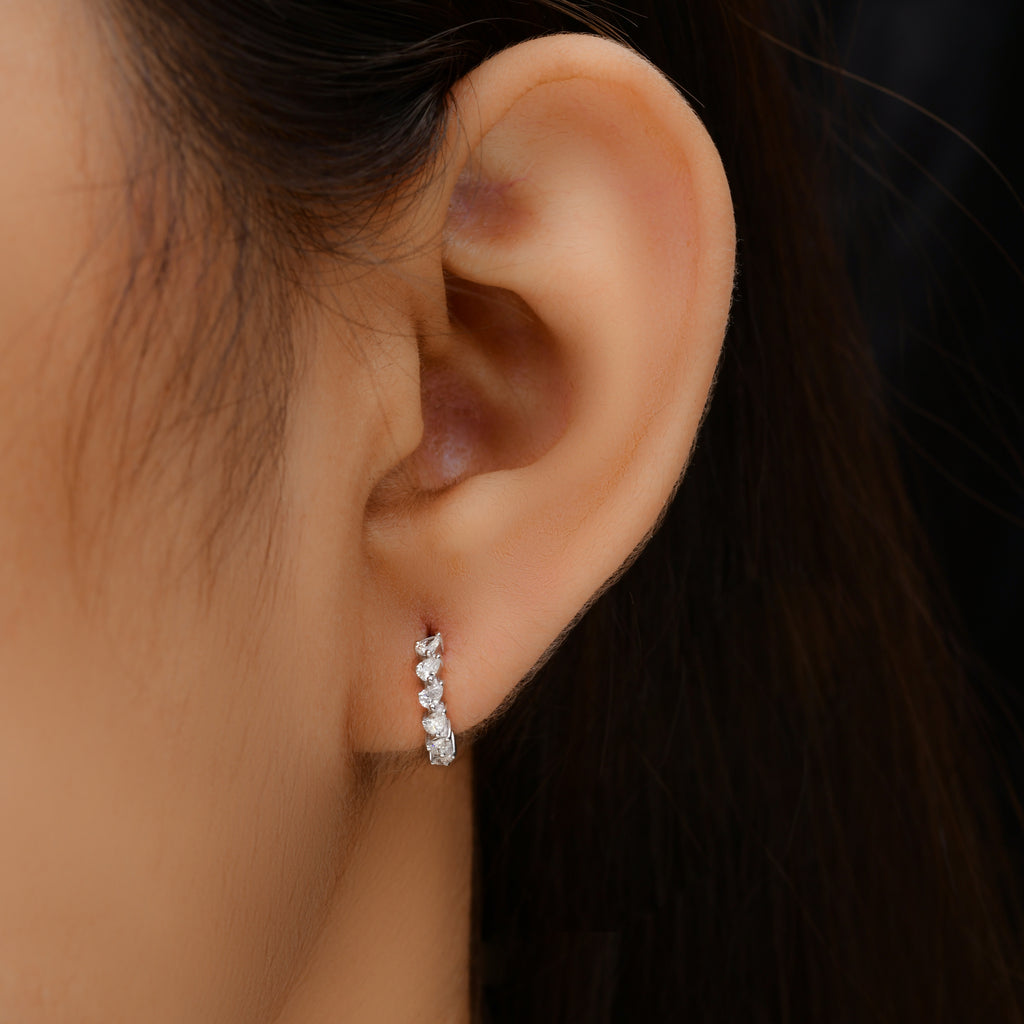 Handmade Pear Cut Natural Diamond Gold Small Hoop Earrings