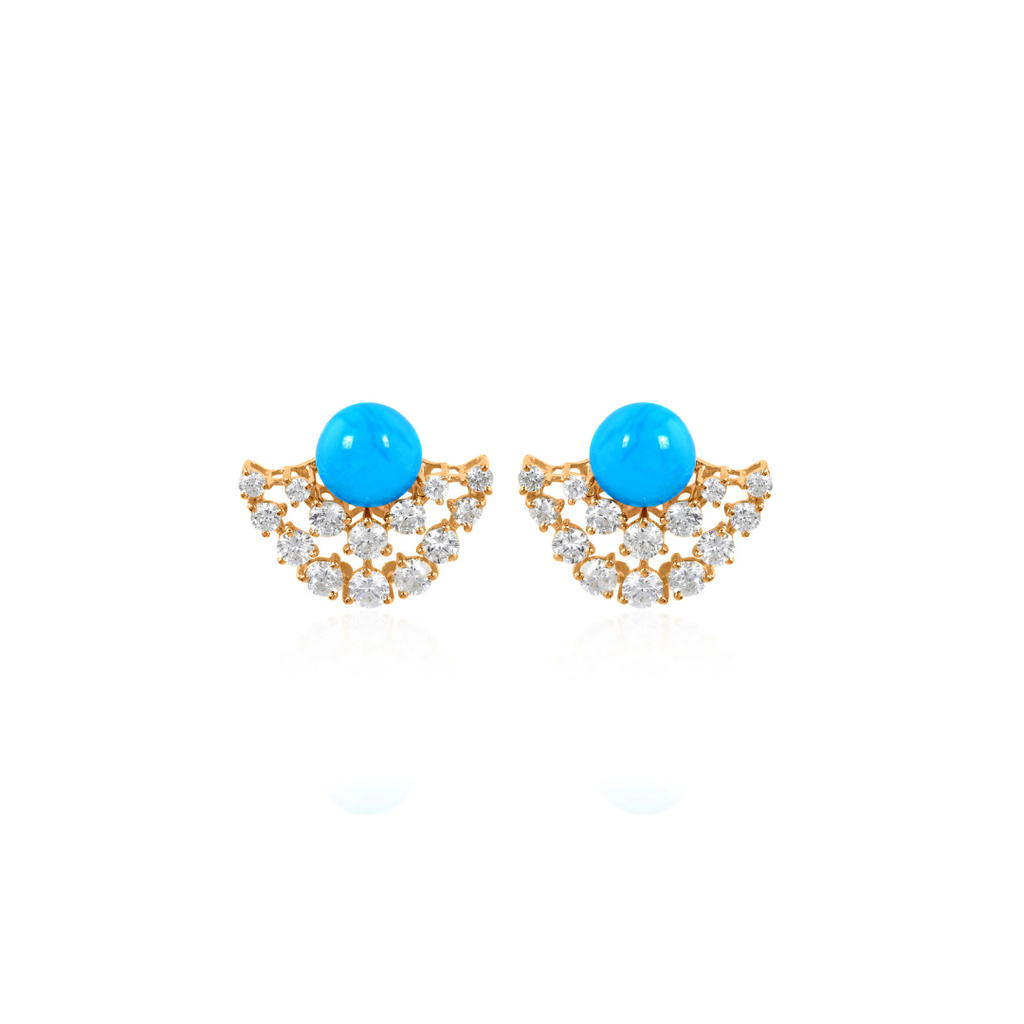 4.93Tcw Blue Turquoise SI Clarity HI Color Round Diamond Gold Stud Earrings