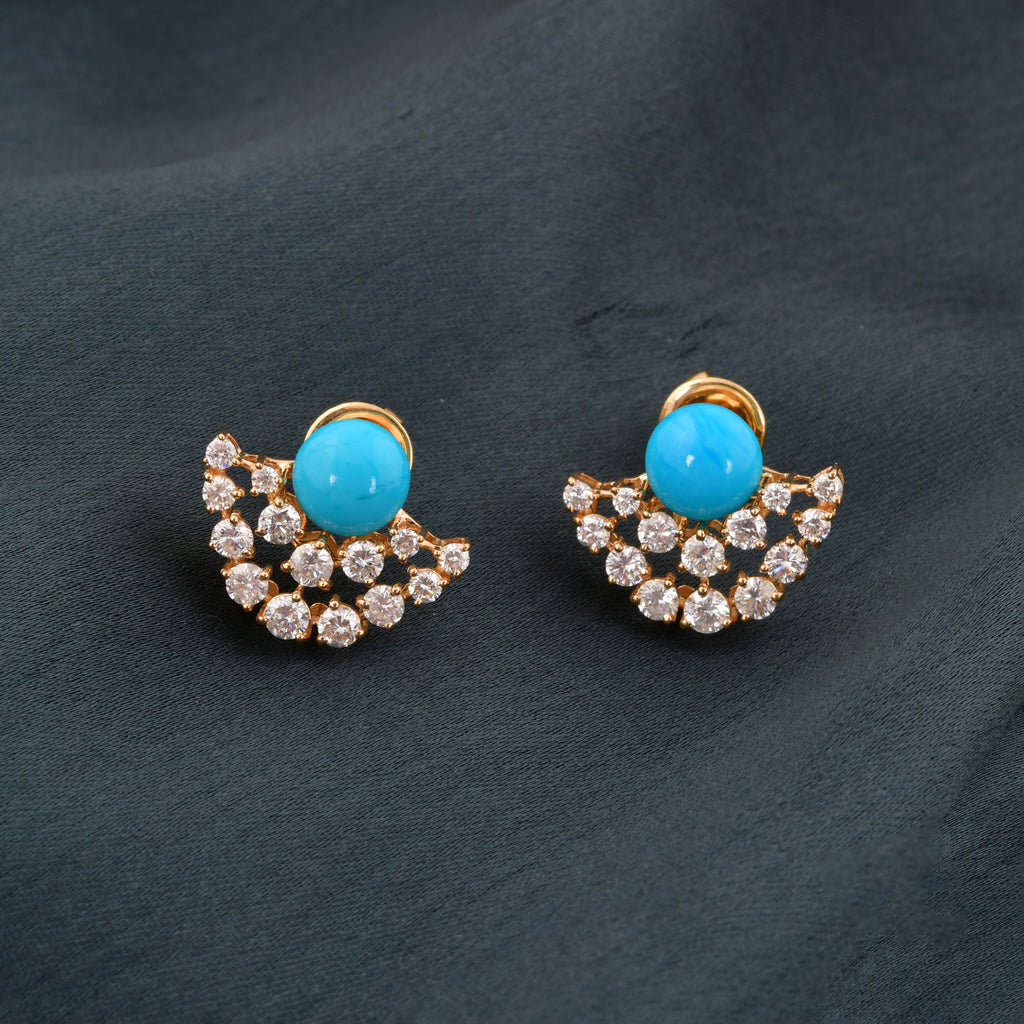 4.93Tcw Blue Turquoise SI Clarity HI Color Round Diamond Gold Stud Earrings