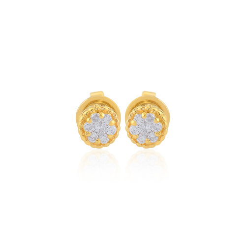 0.13 Ct. Round Cut Diamond Cluster Flower Tiny Gold Stud Earrings