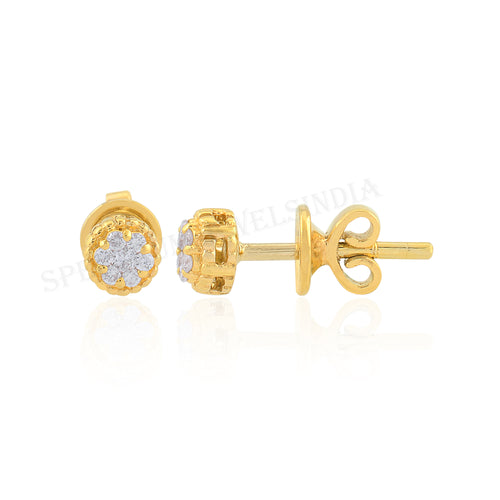 0.13 Ct. Round Cut Diamond Cluster Flower Tiny Gold Stud Earrings