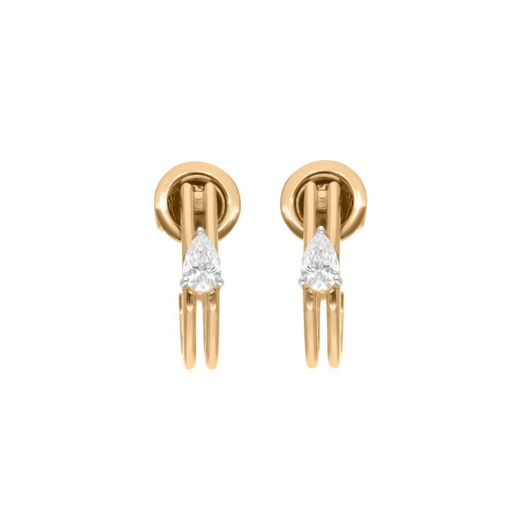 Pear Cut Natural Diamond C-Huggies Hoop Earrings In Solid Gold
