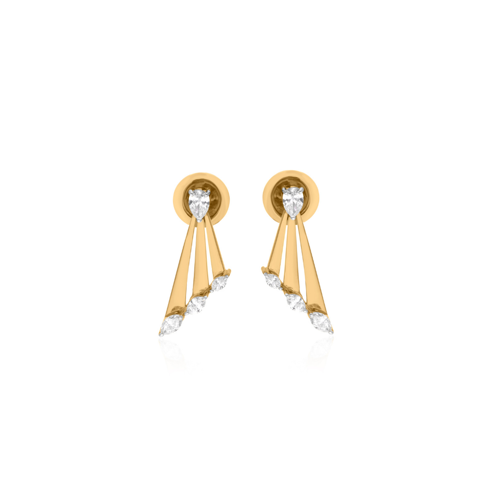 Fine Gold Pear Marquise Cut Diamond Studded Drop Earrings