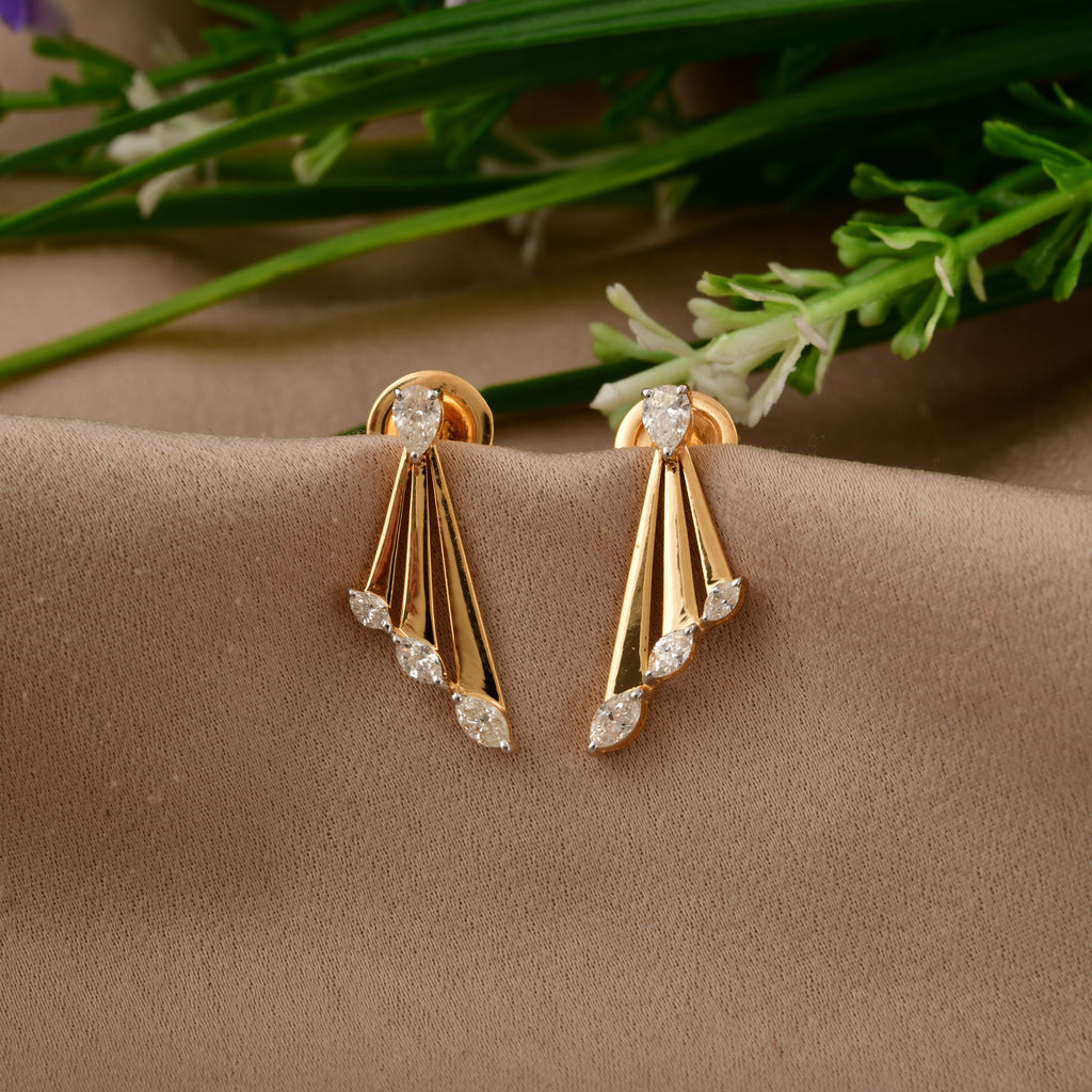 Fine Gold Pear Marquise Cut Diamond Studded Drop Earrings
