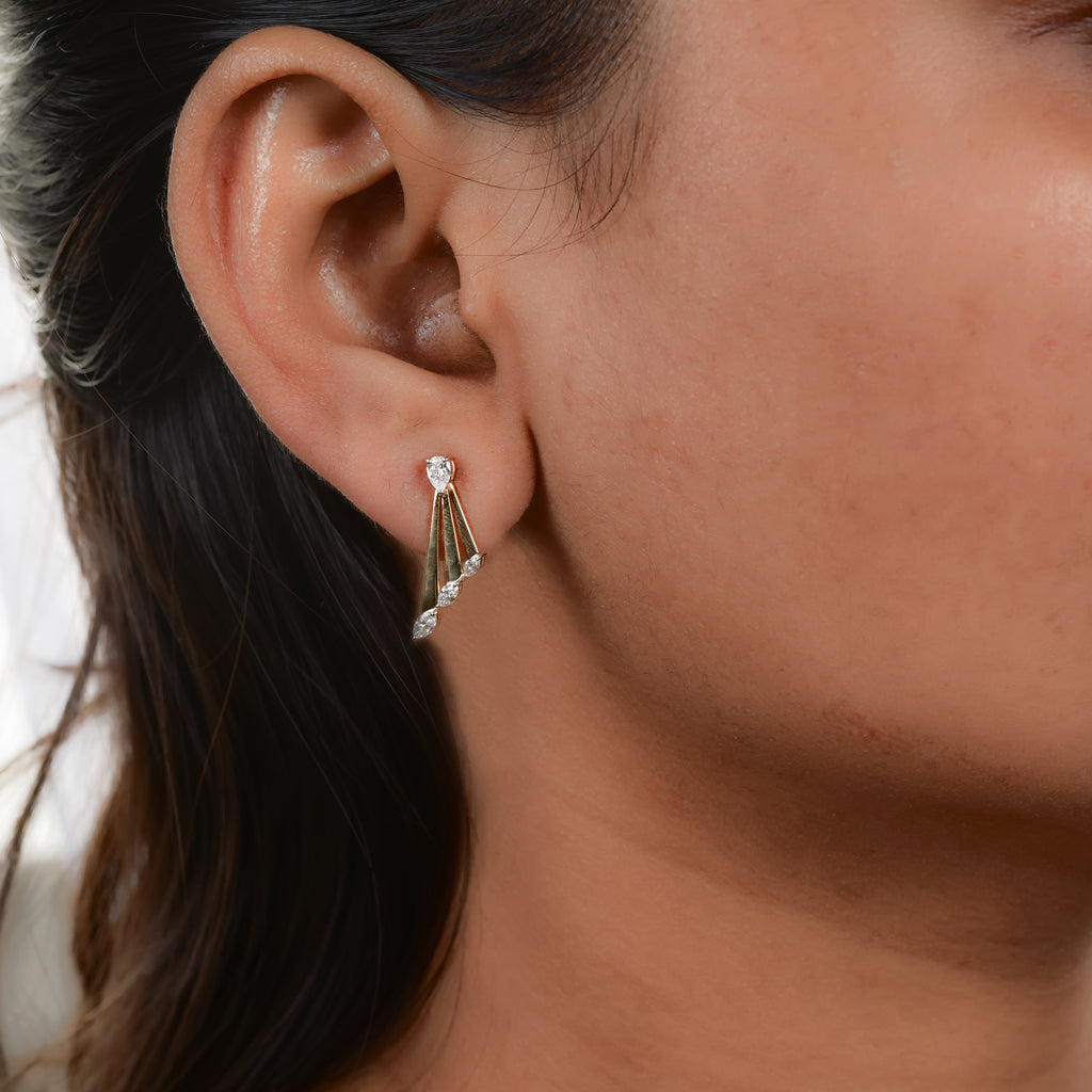 Fine Gold Pear Marquise Cut Diamond Studded Drop Earrings