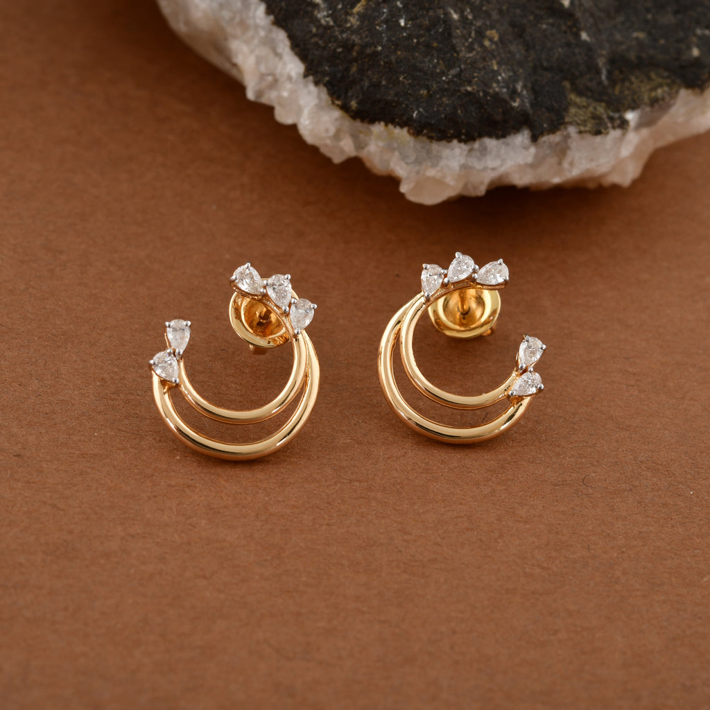 Natural SI Clarity HI Color Pear Cut Diamond Gold Hoop Earrings