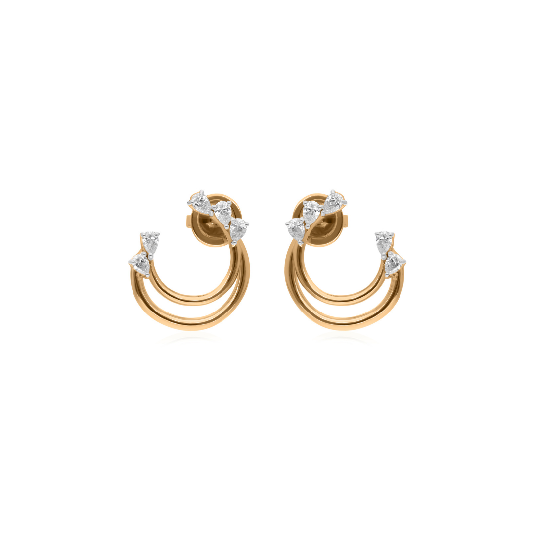 Natural SI Clarity HI Color Pear Cut Diamond Gold Hoop Earrings