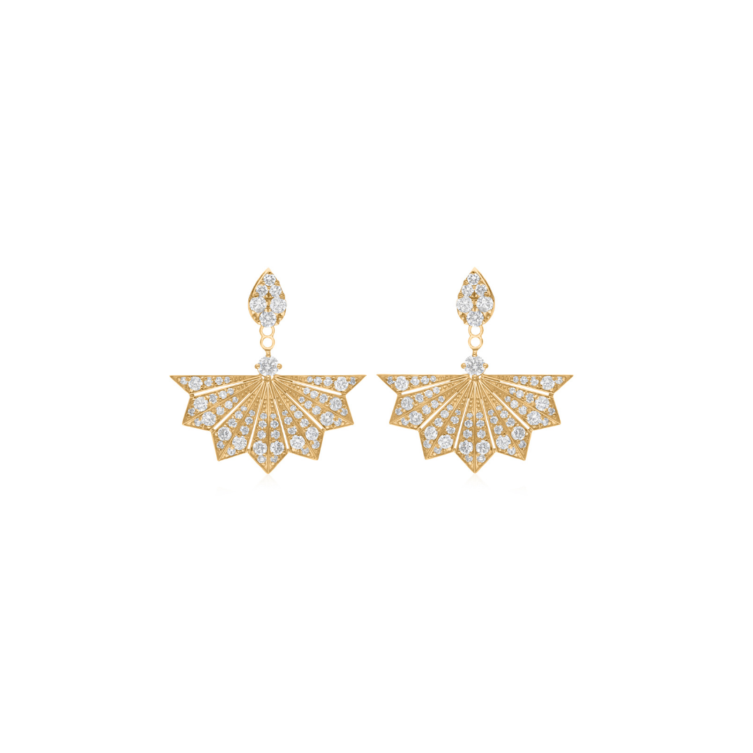 Exquisite Fan Motif 1.45Ct Natural Diamond Jacket Earrings in Fine Gold