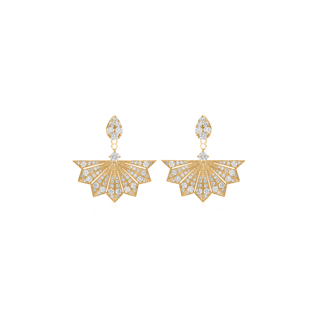 Exquisite Fan Motif 1.45Ct Natural Diamond Jacket Earrings in Fine Gold