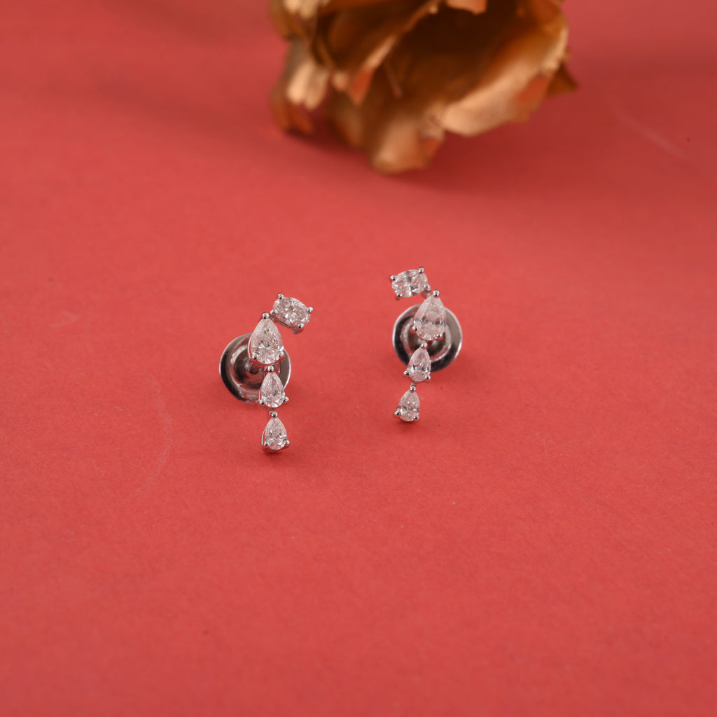 Natural SI/HI Oval Pear Cut Diamond Climber Fine Gold Earrings