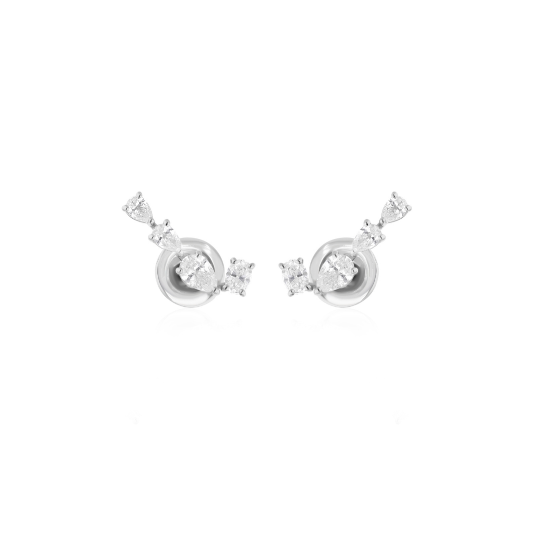 Natural SI/HI Oval Pear Cut Diamond Climber Fine Gold Earrings