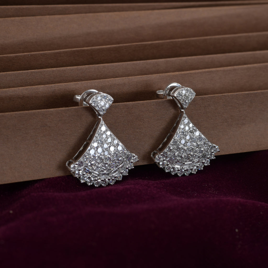 Art Deco 3.29Ct Mixed Cut Natural Diamond Dangle Earrings In Fine Gold