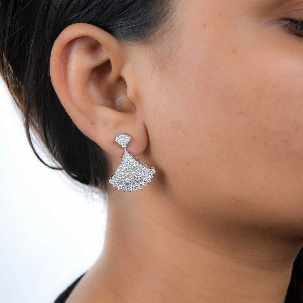 Art Deco 3.29Ct Mixed Cut Natural Diamond Dangle Earrings In Fine Gold