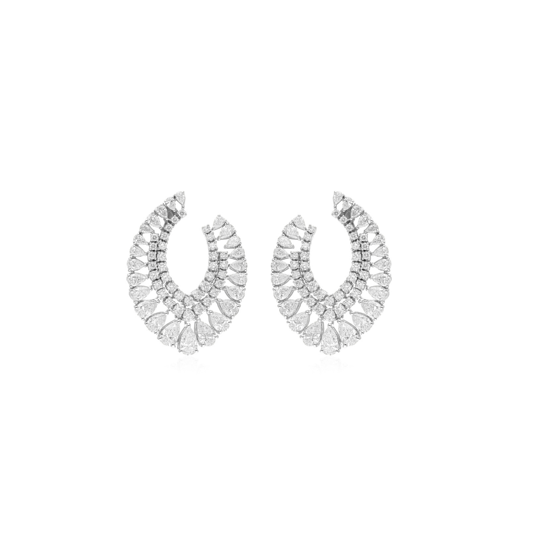 8.24Ct Round Pear Cut Natural Diamond Anniversary Hoop Earrings In Solid Gold