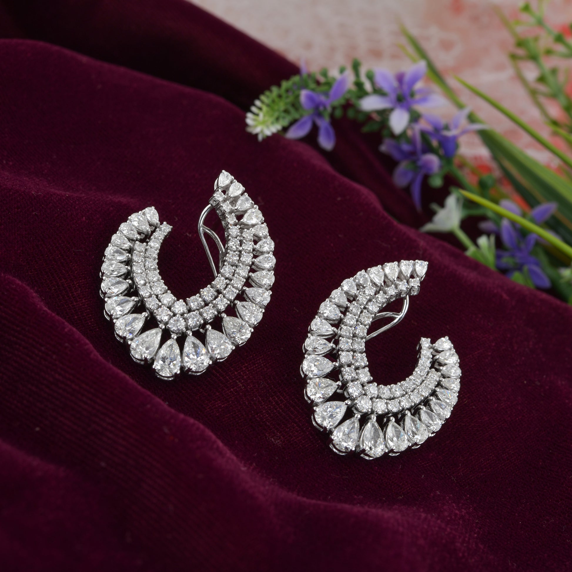 8.24Ct Round Pear Cut Natural Diamond Anniversary Hoop Earrings In Solid Gold