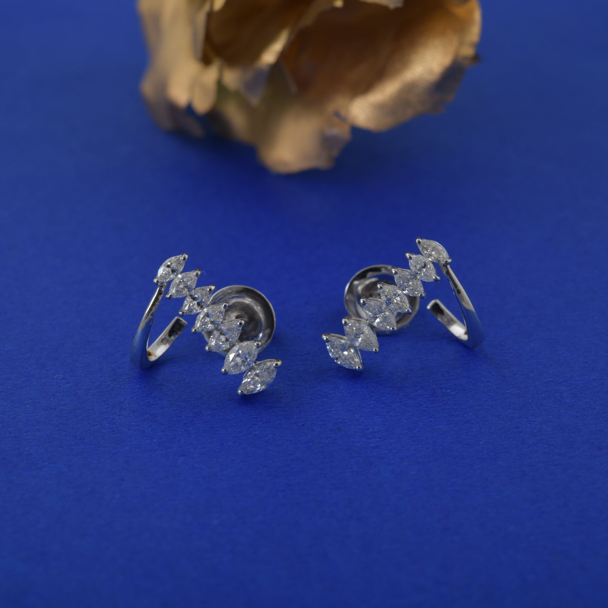 Minimalist 0.82Ct Marquise Shape Diamond Stud Earrings In Solid Gold