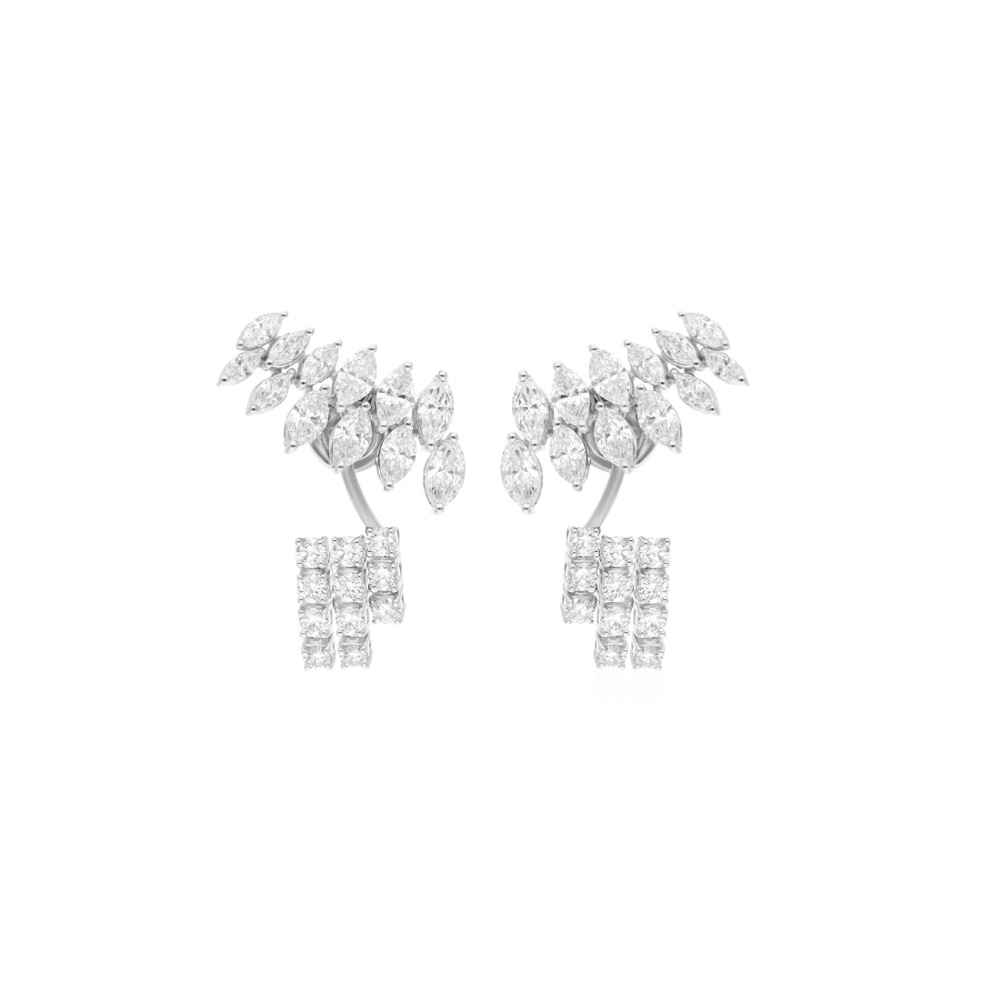 4.78Ct Mixed Cut Natural Diamond Ear Jacket Anniversary Earrings In Solid Gold