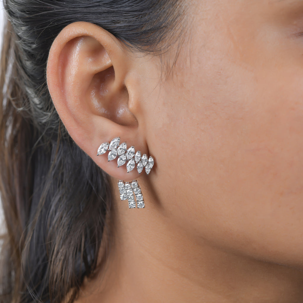 4.78Ct Mixed Cut Natural Diamond Ear Jacket Anniversary Earrings In Solid Gold