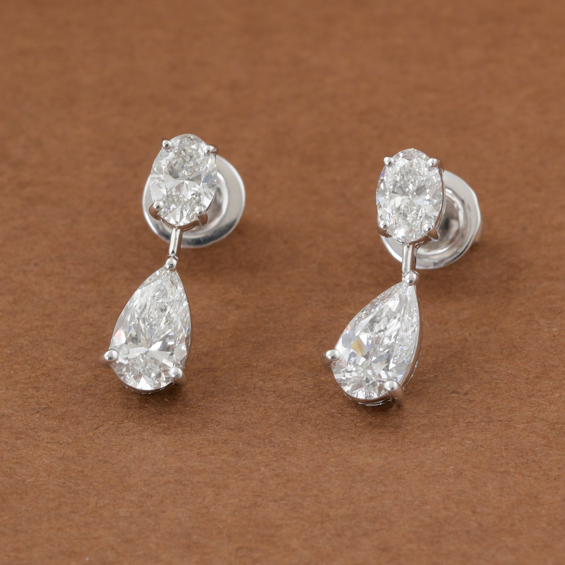 Handmade 2.72Ct Two Stone Natural Diamond Drop Earrings In Solid Gold