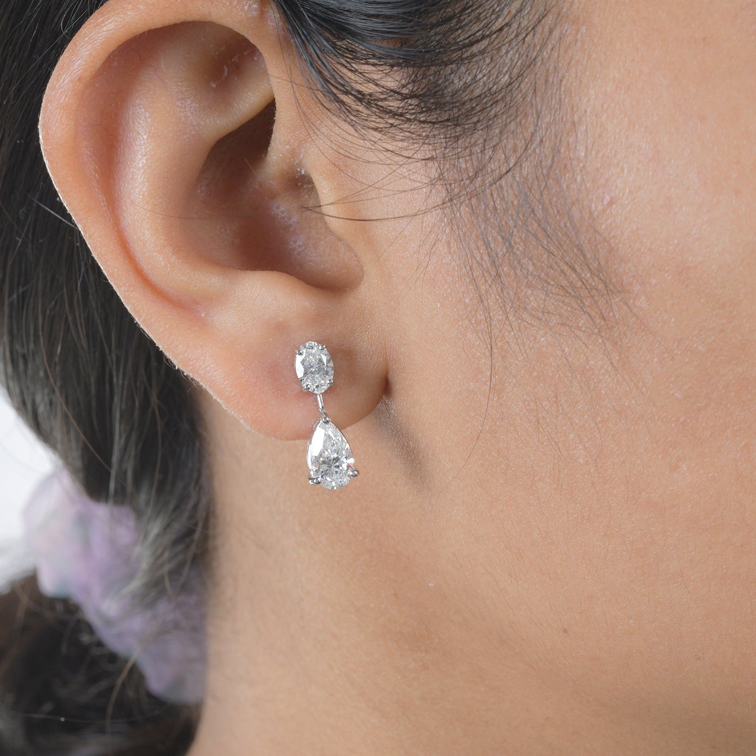 Handmade 2.72Ct Two Stone Natural Diamond Drop Earrings In Solid Gold