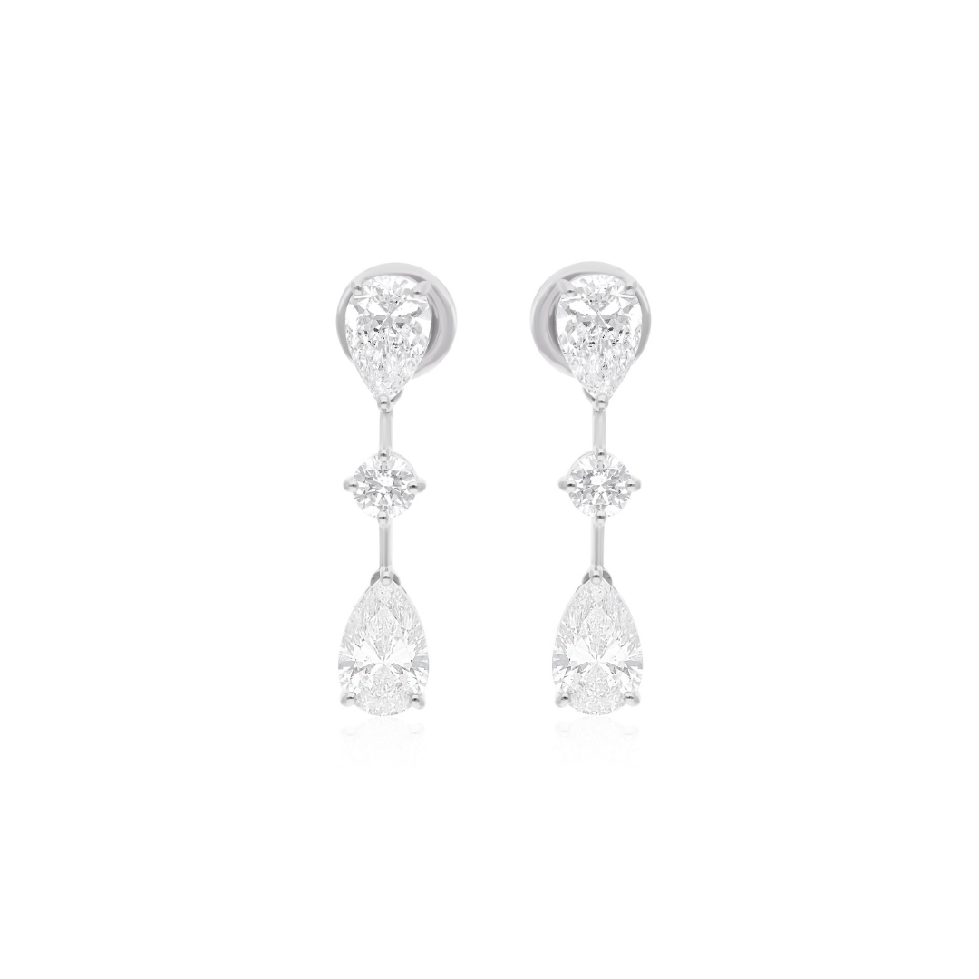 Genuine 3.68Ct Natural Diamond Dangle Drop Earrings In Solid Gold