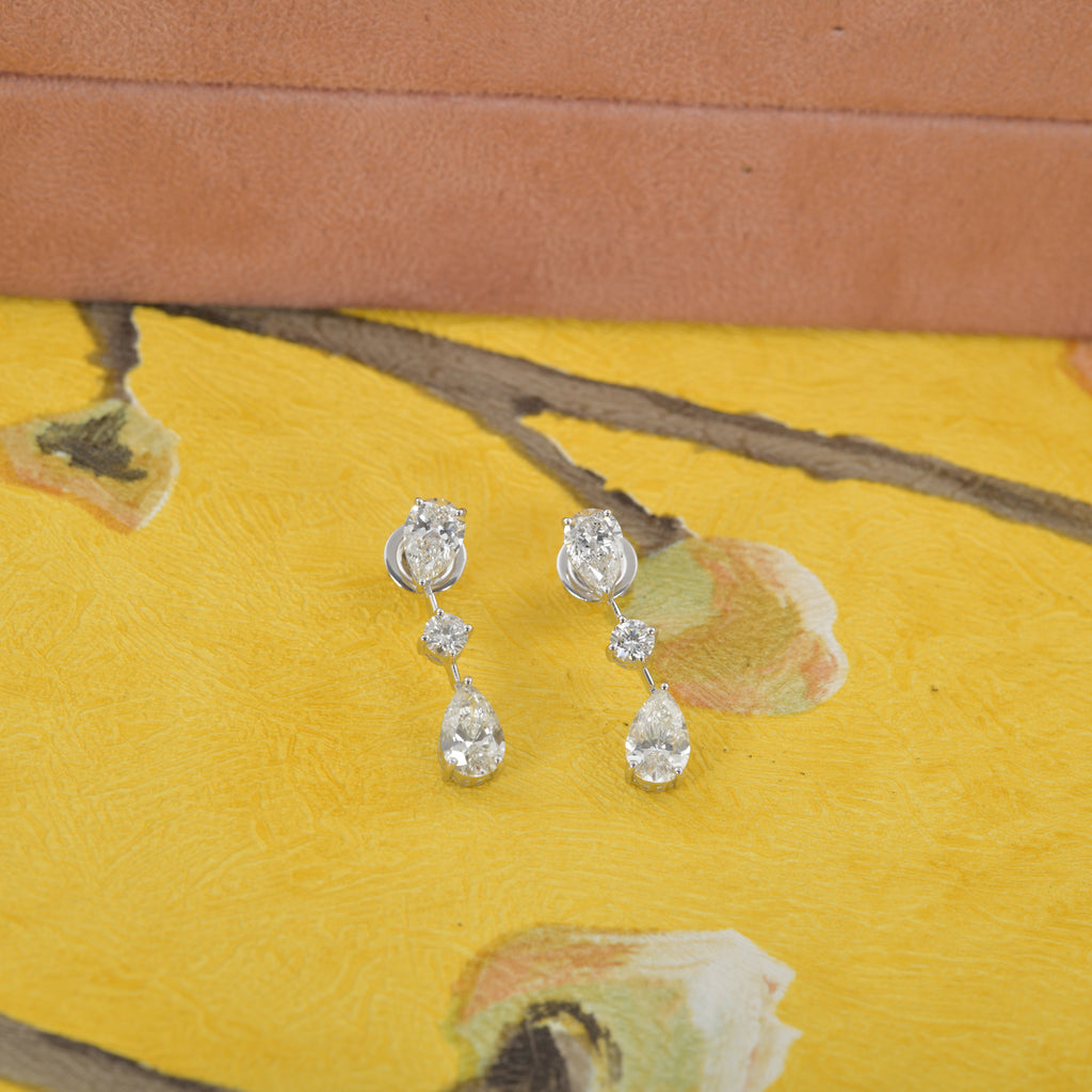 Genuine 3.68Ct Natural Diamond Dangle Drop Earrings In Solid Gold