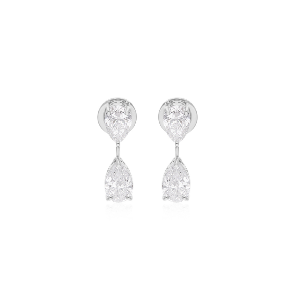 Minimalist 3Ct Pear Cut Natural Diamond Drop Earrings In Solid Gold