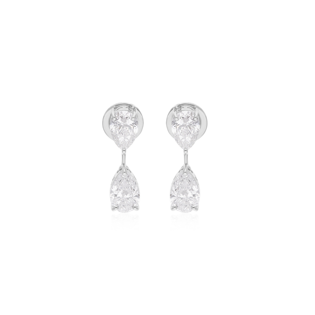 Minimalist 3Ct Pear Cut Natural Diamond Drop Earrings In Solid Gold