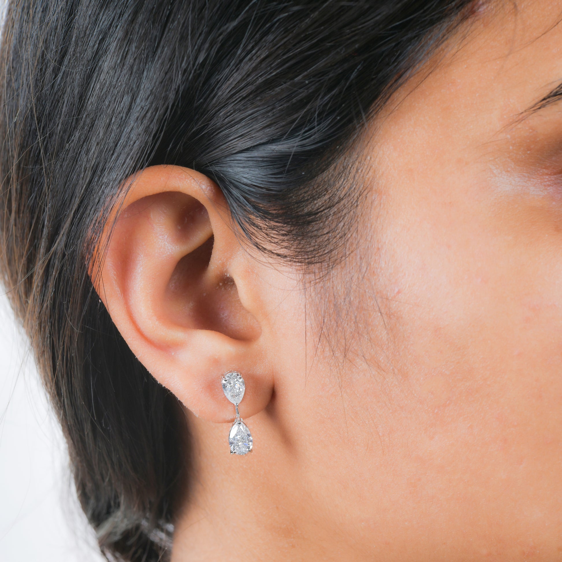 Minimalist 3Ct Pear Cut Natural Diamond Drop Earrings In Solid Gold