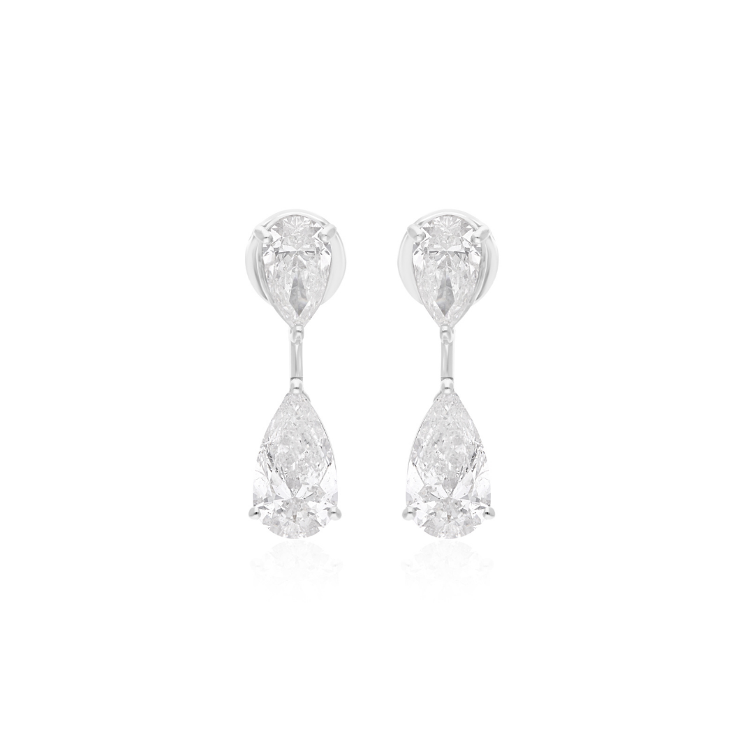 Teardrop 3.88Ct Pear Cut Diamond Dangle Drop Earrings In Fine Gold