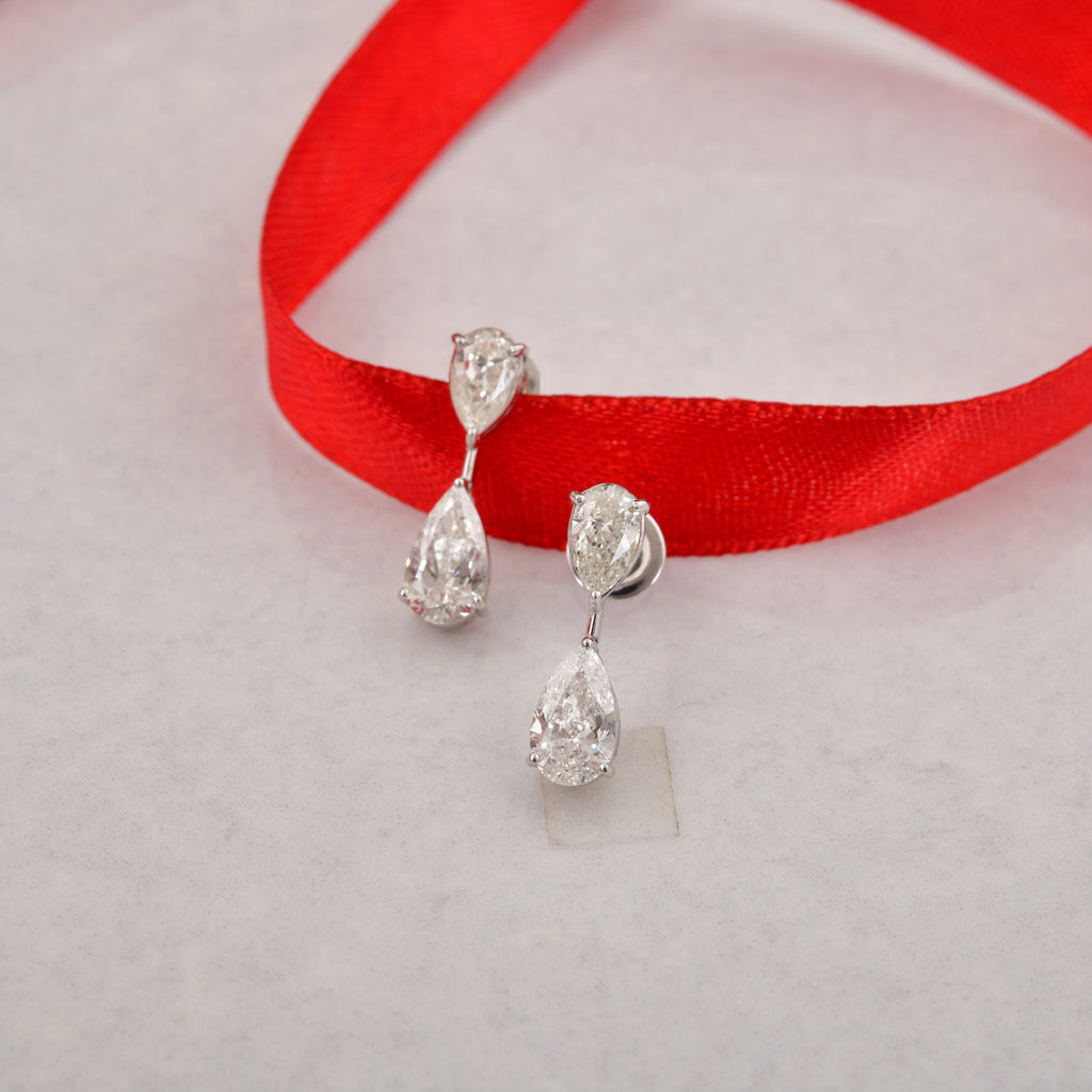 Teardrop 3.88Ct Pear Cut Diamond Dangle Drop Earrings In Fine Gold